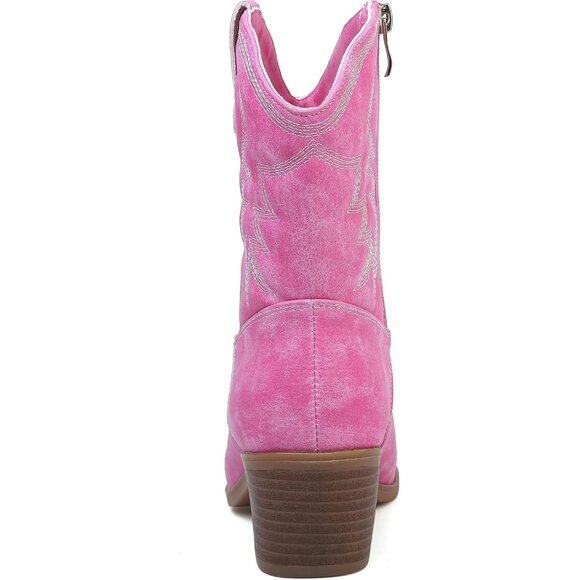 Todaysunny Women Pink Western Femme Cowboy Calf Ankle Booties With Side Zip - Picture 3 of 5